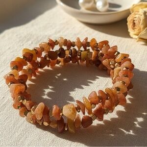 Chunky Orange Quartz & Hematite Bracelet – Boho Stackable Jewellery #42